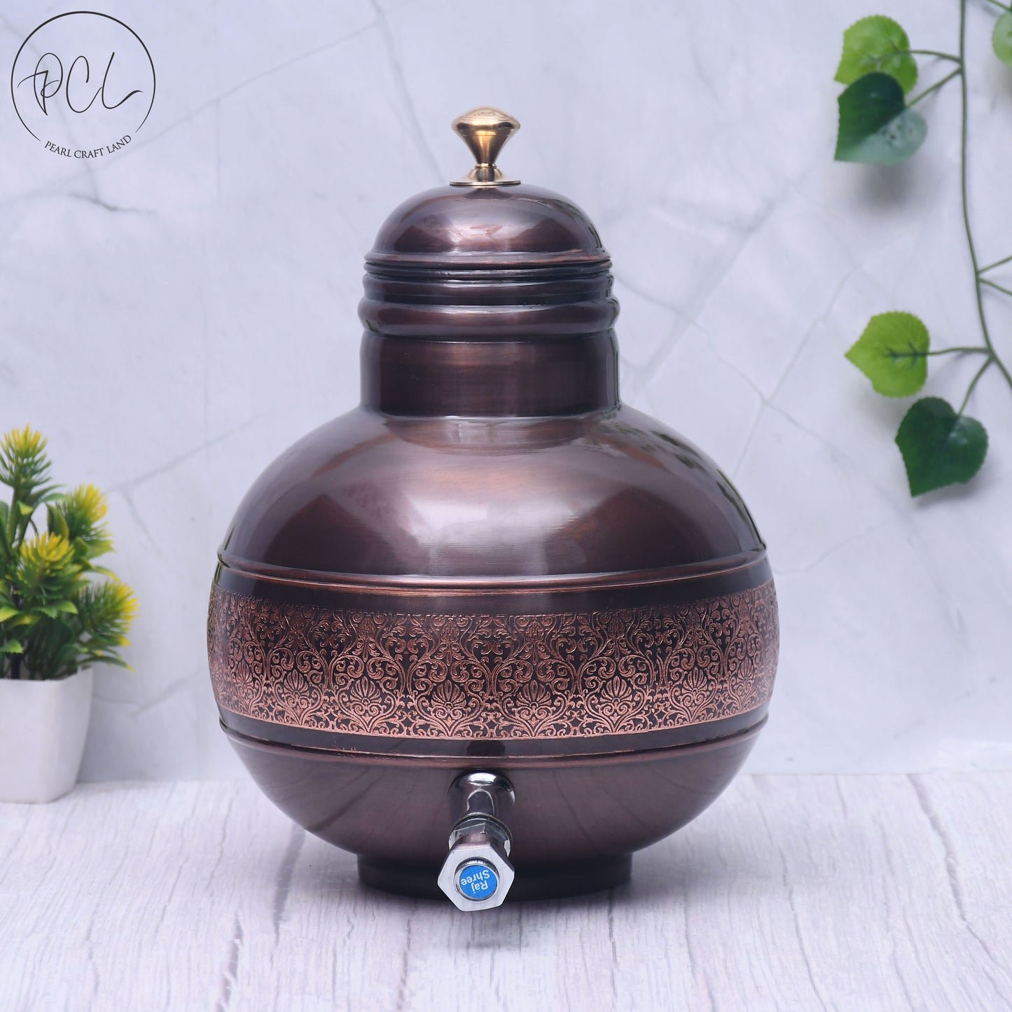 Pure Copper Water Dispenser Antique Engraved Ghada/Pot  Capacity 5000ML