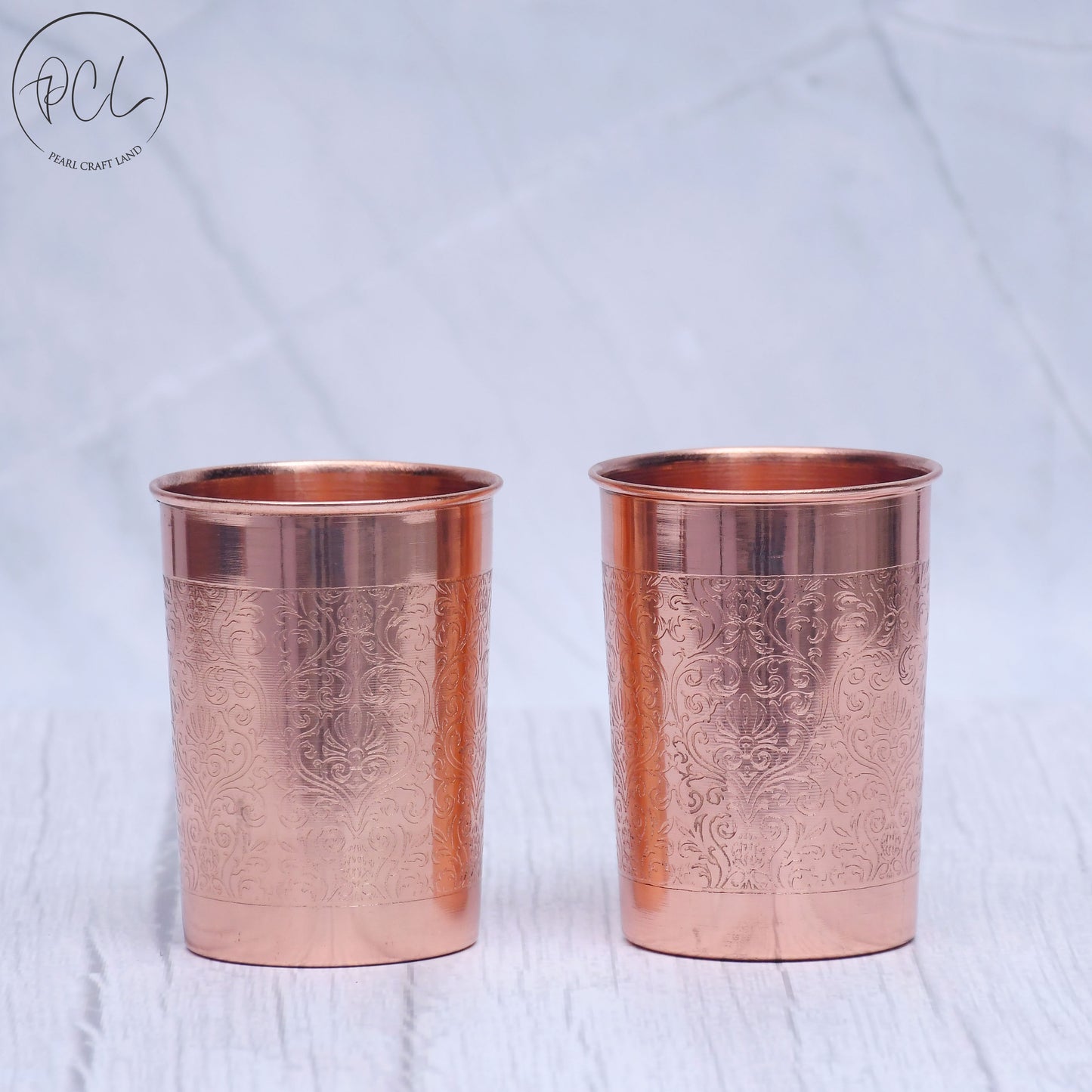 Pure Copper Water Glass Set of 2 Engrave Designed Tumbler Capacity 300ML