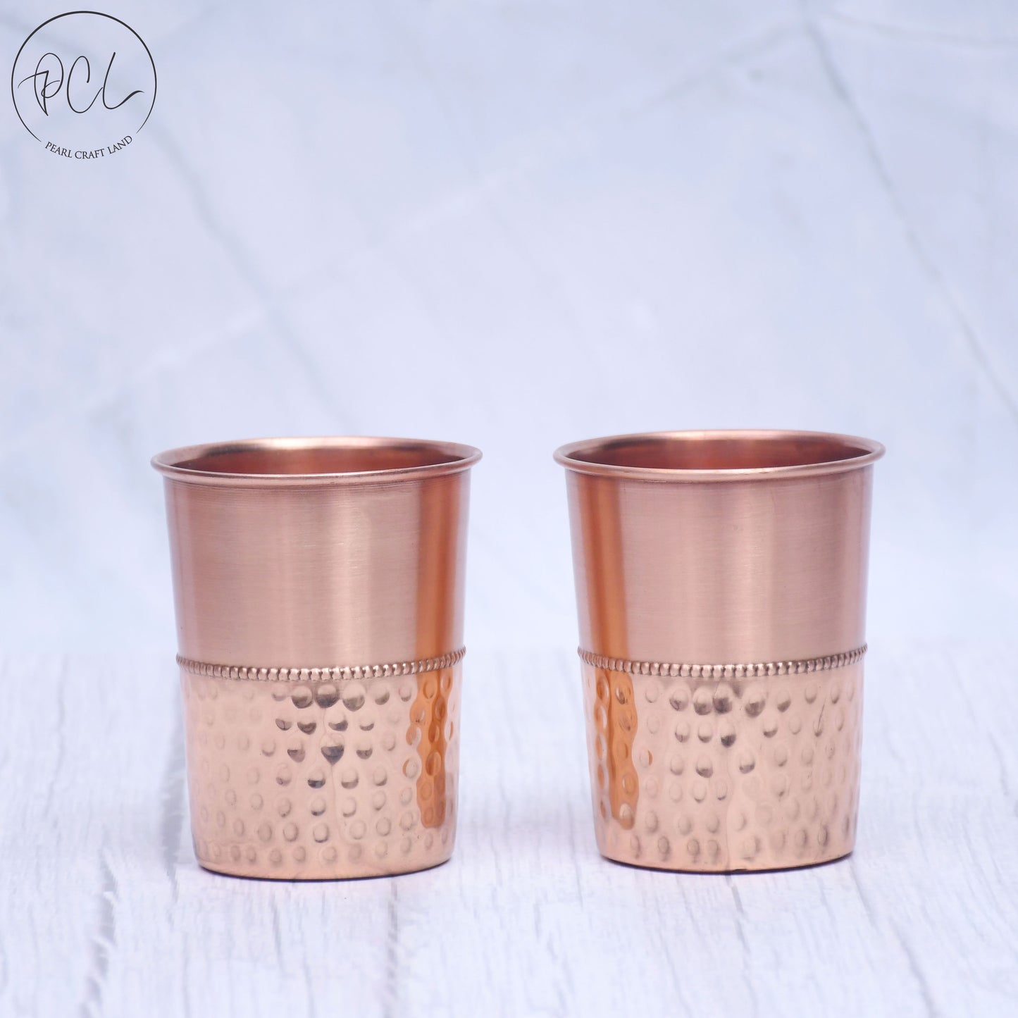 Pure Copper Water Glass Set of 2 Half Hammered Design Tumbler Capacity 300ML