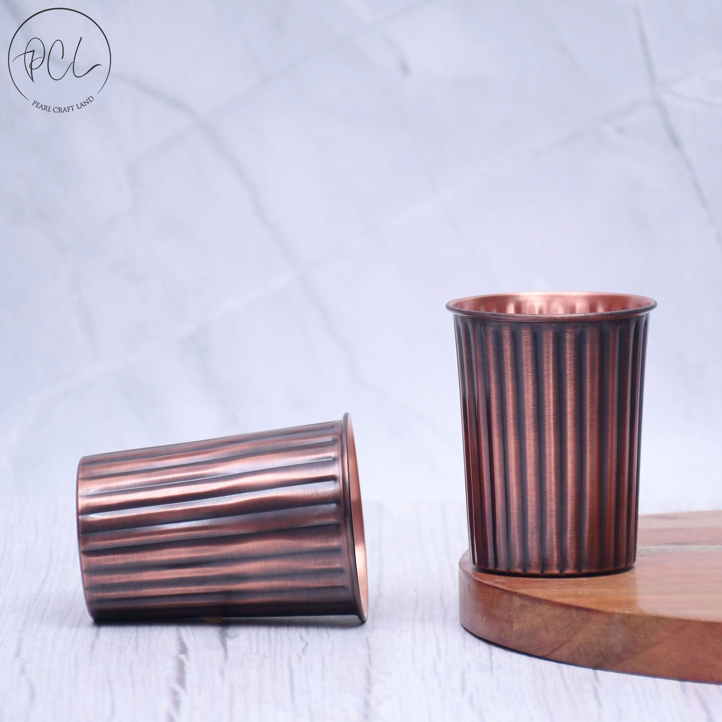 Pure Copper Water Glass Set of 2 Antique Rope Design Tumbler Capacity 300ML