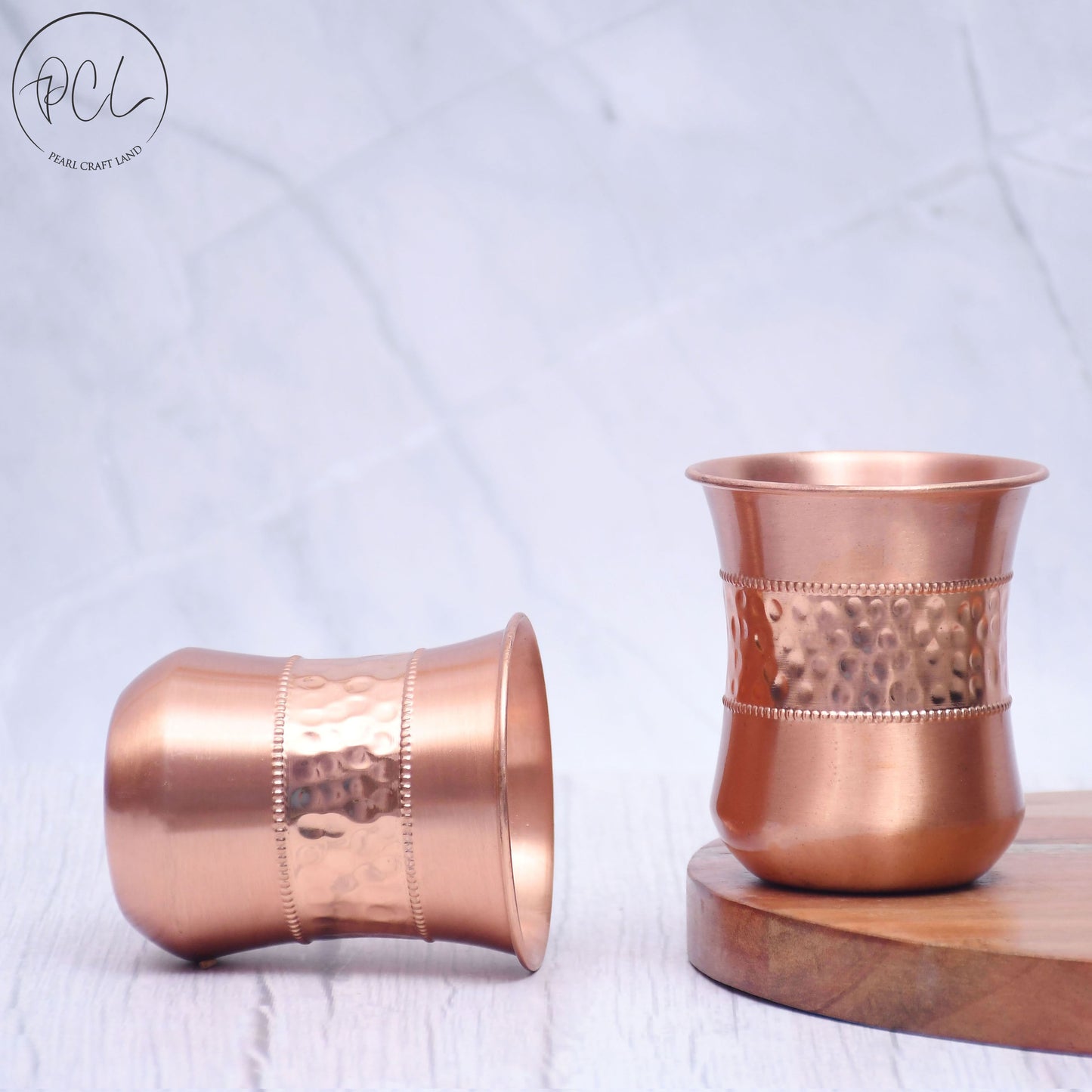 Pure Copper Water Glass Set of 2 Half Hammered Damru Tumbler Capacity 300ML