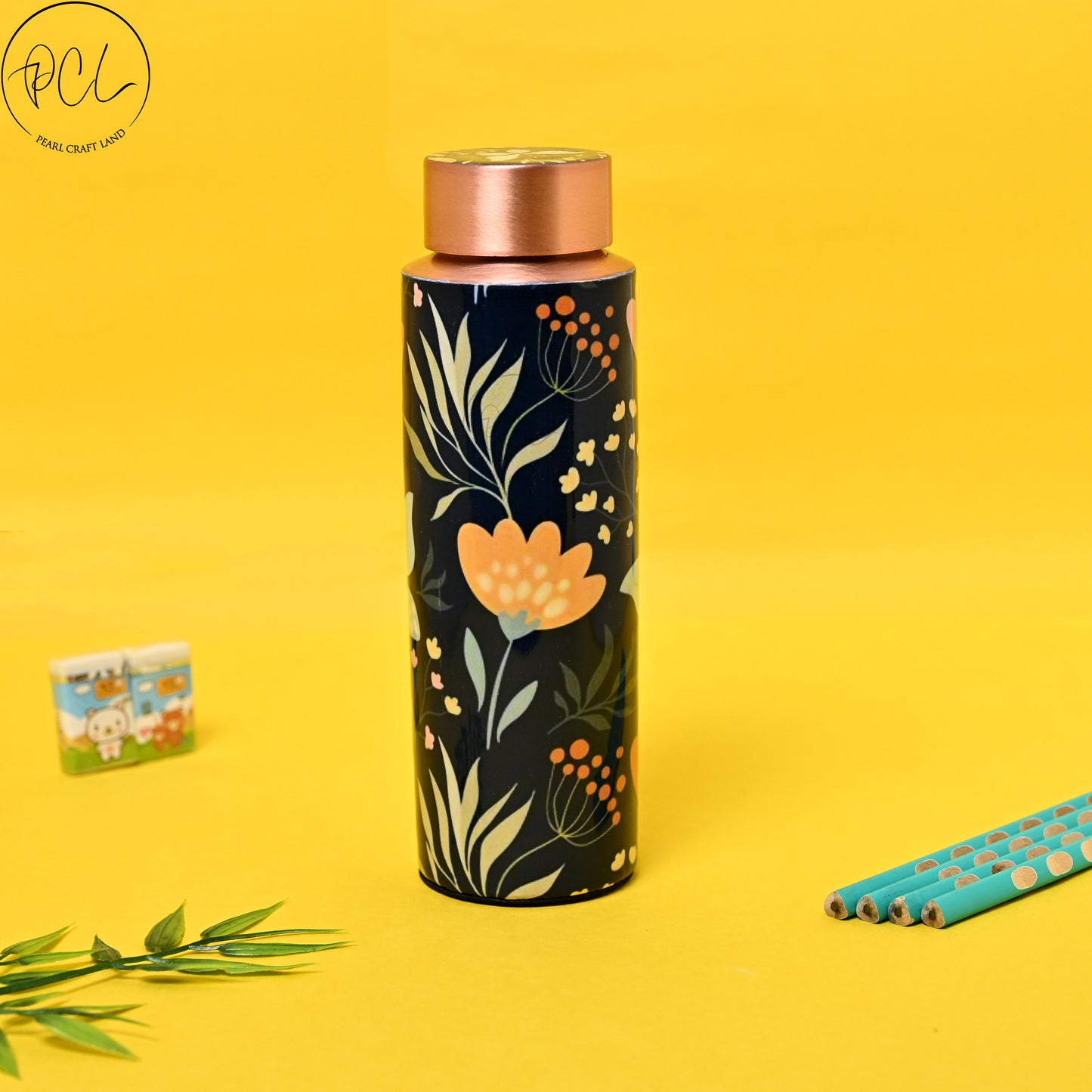 PCL Copper Bottle Beautiful Elegant Flower & Butterfly Design Printed  | 400 ML