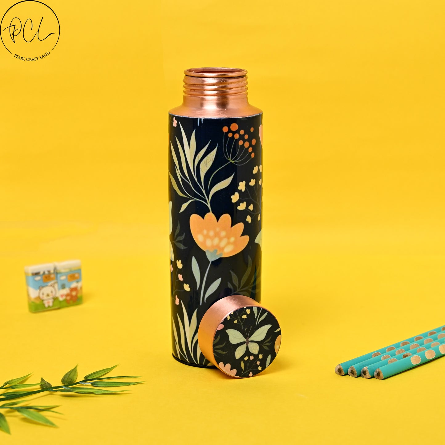 PCL Copper Bottle Beautiful Elegant Flower & Butterfly Design Printed  | 400 ML