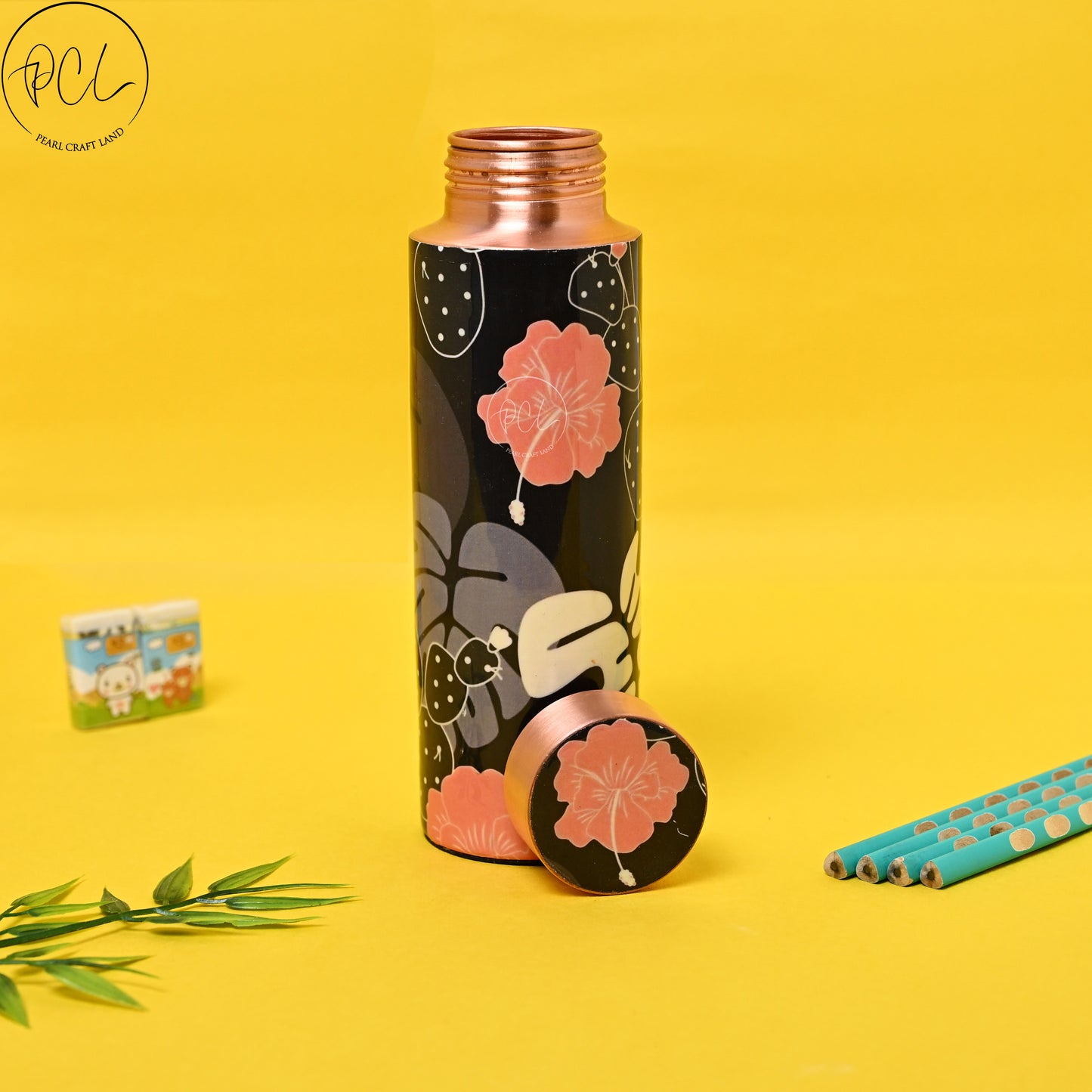 PCL Copper Beautiful Flower Printed Bottle| 400 ML