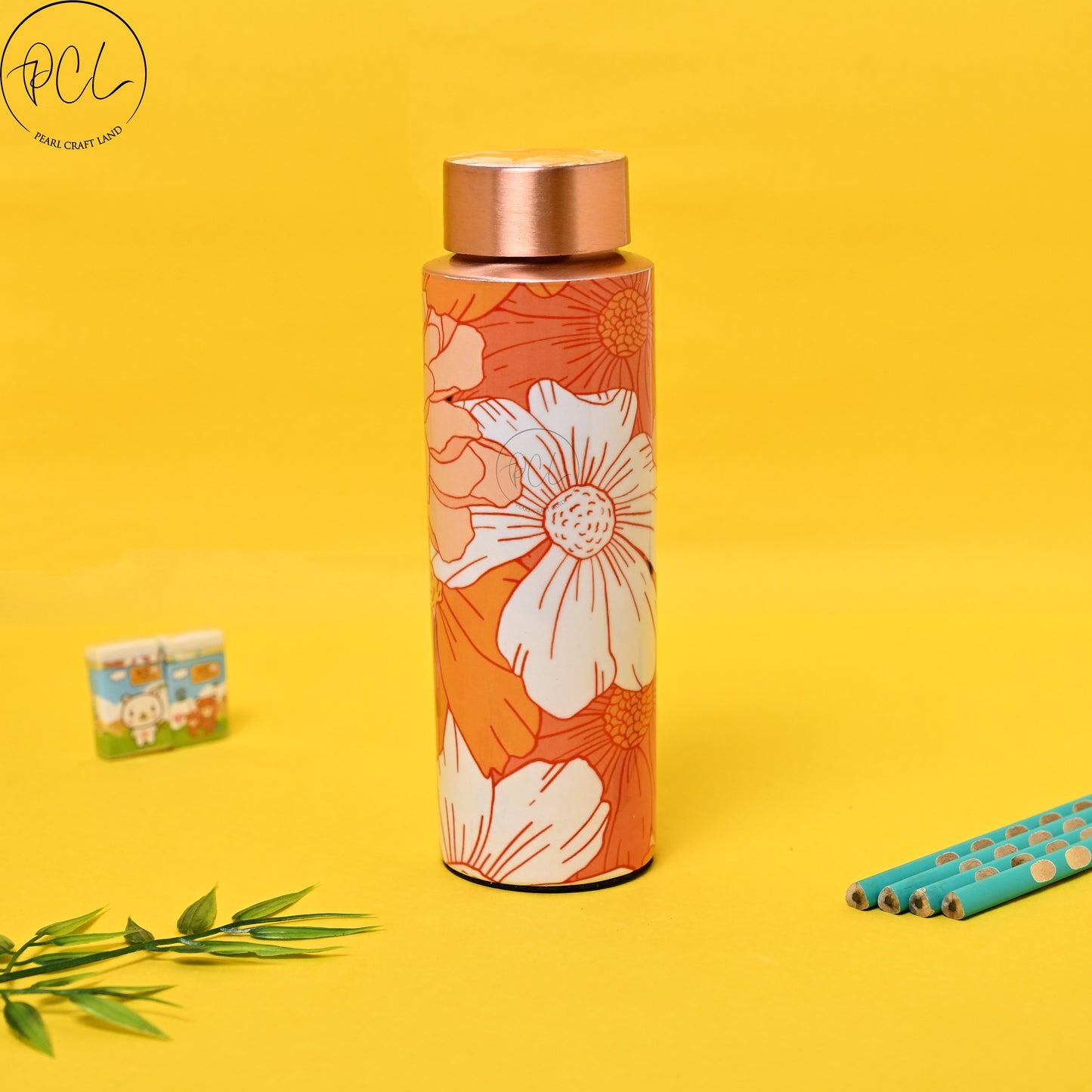 PCL Copper Bottle Beautiful Flower Design Printed | 400 ML