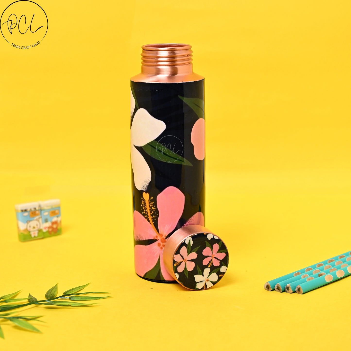 PCL Copper Bottle Beautiful Flower Design Printed | 400 ML