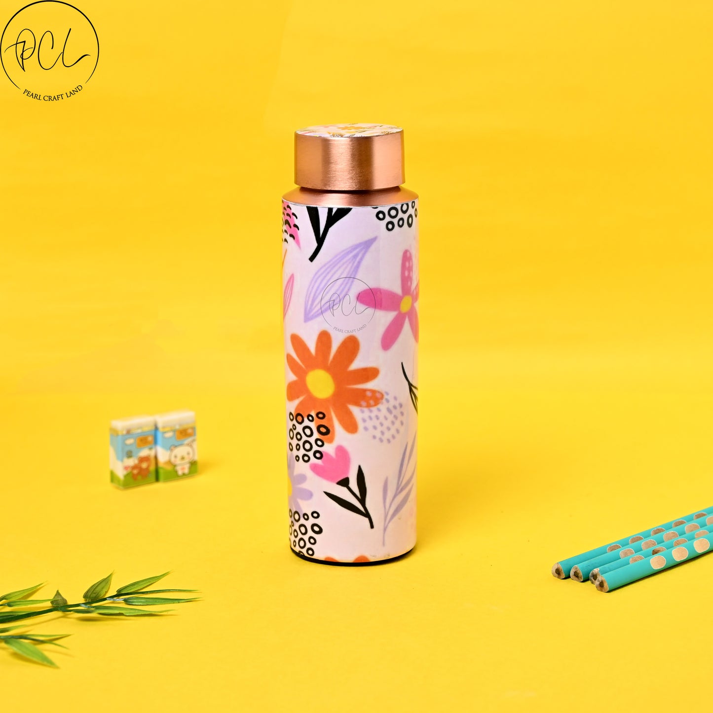 PCL Copper Bottle Beautiful Flowers Printed | 400 ML