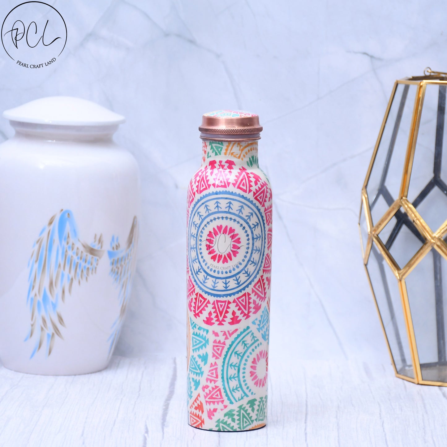 Exclusive Mandala Design Printed Copper Water Bottle Capacity 1000 ML