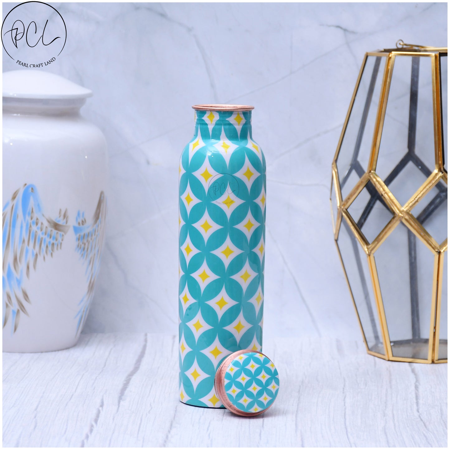 Refreshing Sky Blue Digital Printed Copper Water Bottle Leak Proof Capacity 1000 ML