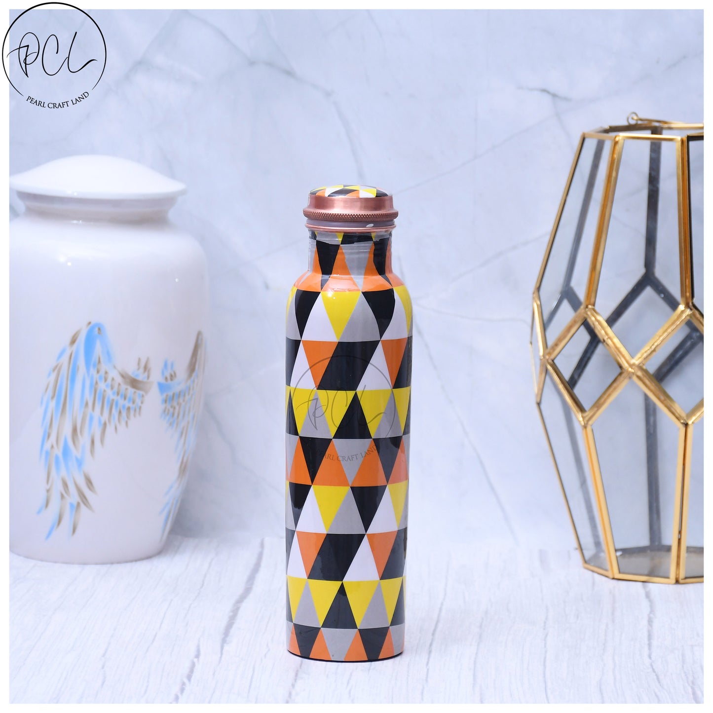 Exclusive Geometric Designed Pure Copper Bottle Leak Proof Capacity 1000 ML