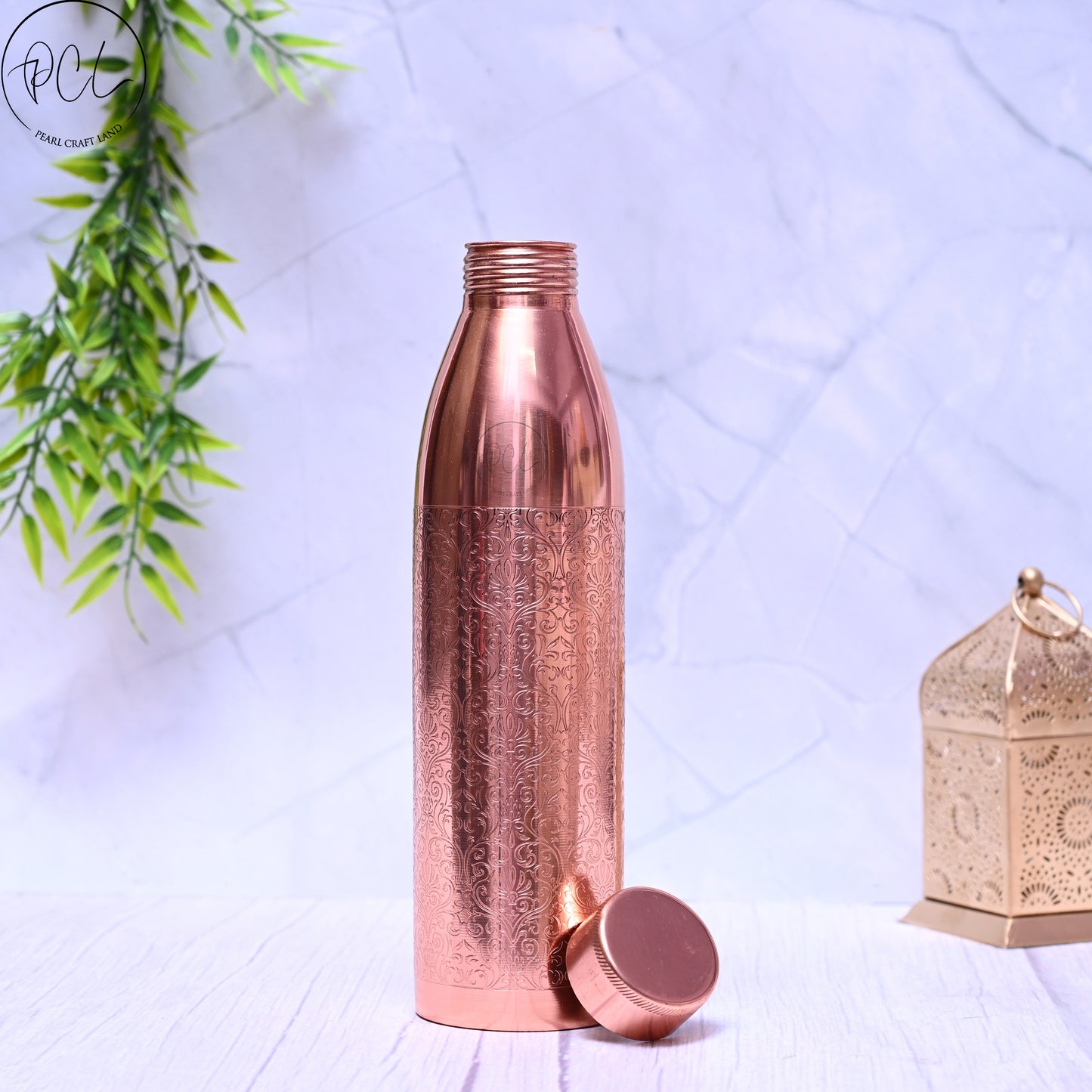 Pure Copper Etching Engraved Water Bottle Plain Unique Design Capacity 1000ML