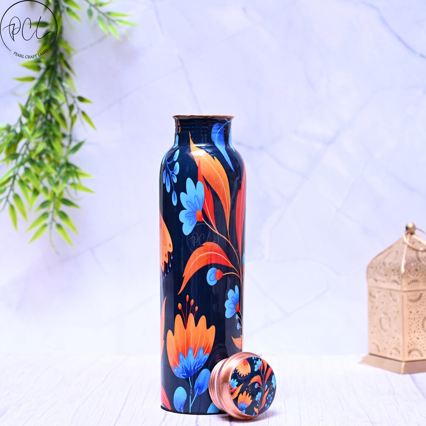 Pure Copper Colourful Art Water Bottle with Leak Proof Capacity 1000 ML.