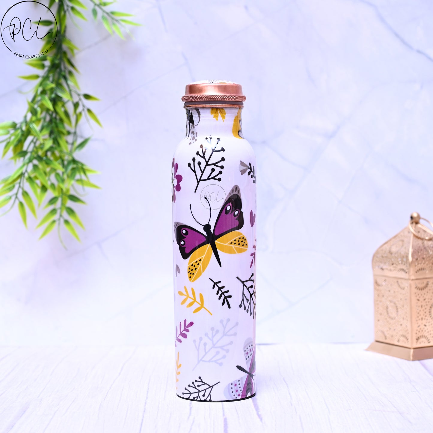 Pure Copper Butterfly Printed Water Bottle with Leak Proof Capacity 1000 ML.