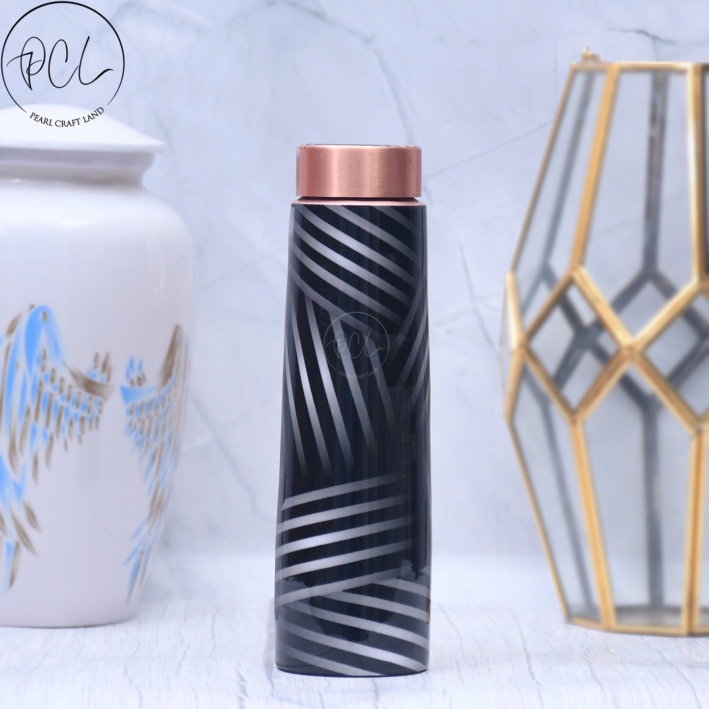 Black and White Stripes Copper Water Bottle Enamel Leak Proof Capacity 1000 ML