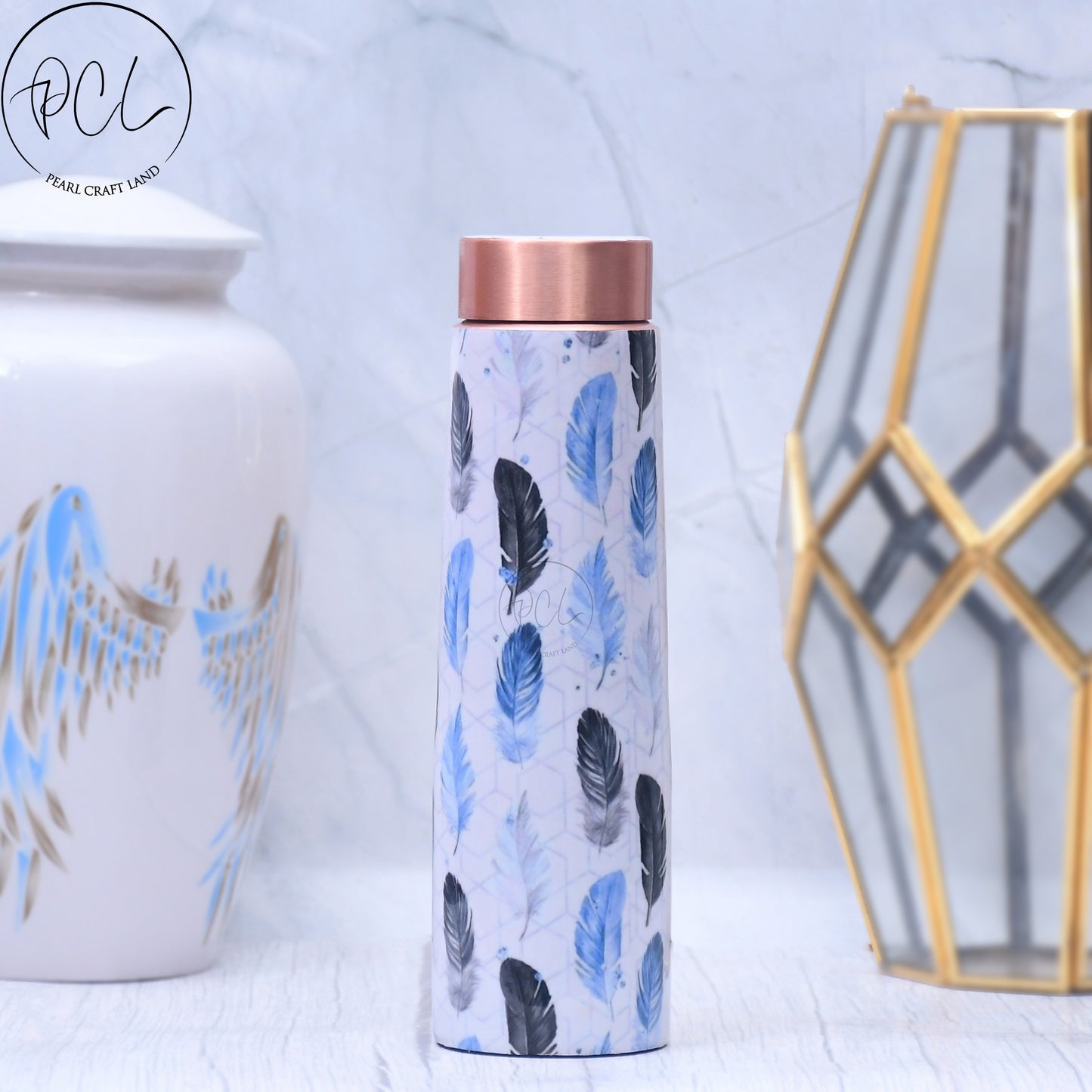 The Spring Leaves Printed Copper Bottle Enamel Leak Proof Capacity 1000 ML