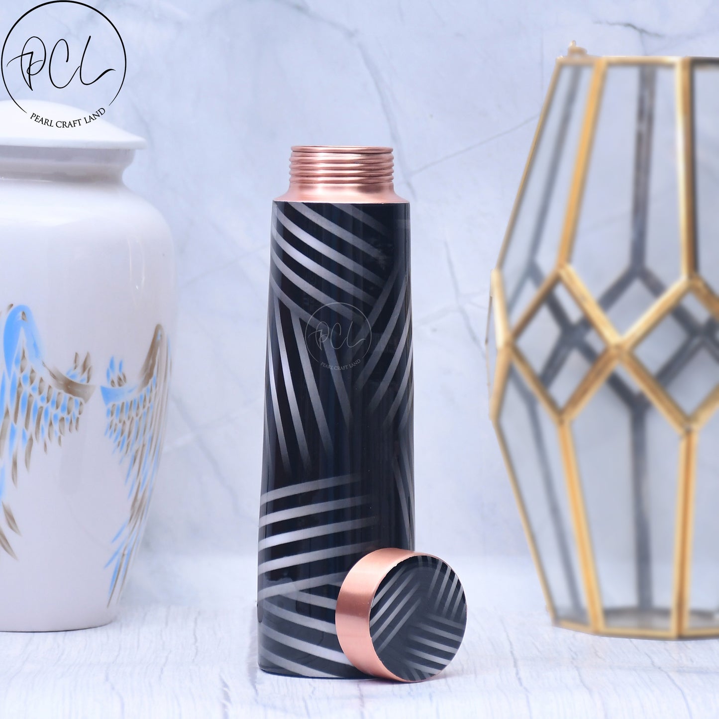 Black and White Stripes Copper Water Bottle Enamel Leak Proof Capacity 1000 ML