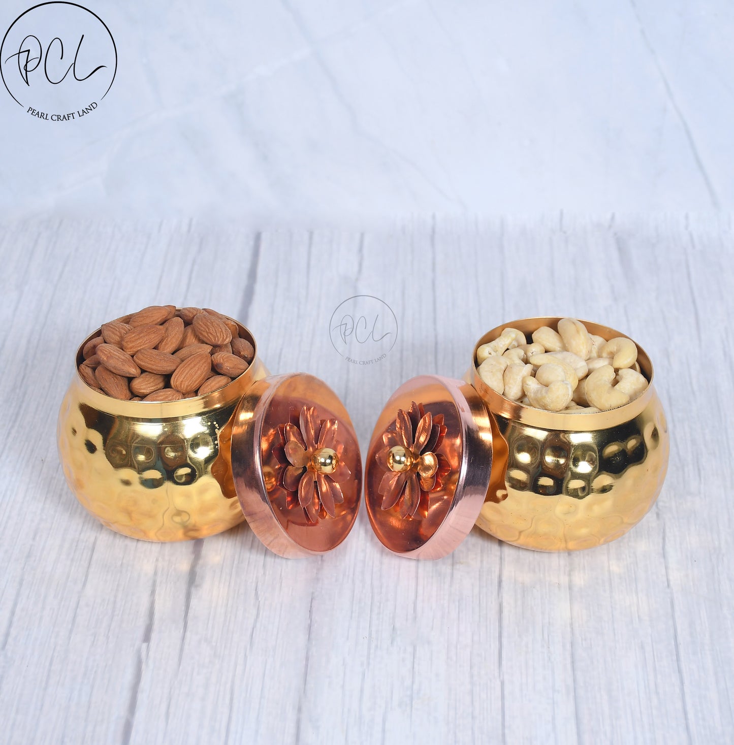 Exclusive Golden Hammered Dry-Fruit Pot with Gifting Box Set of 2