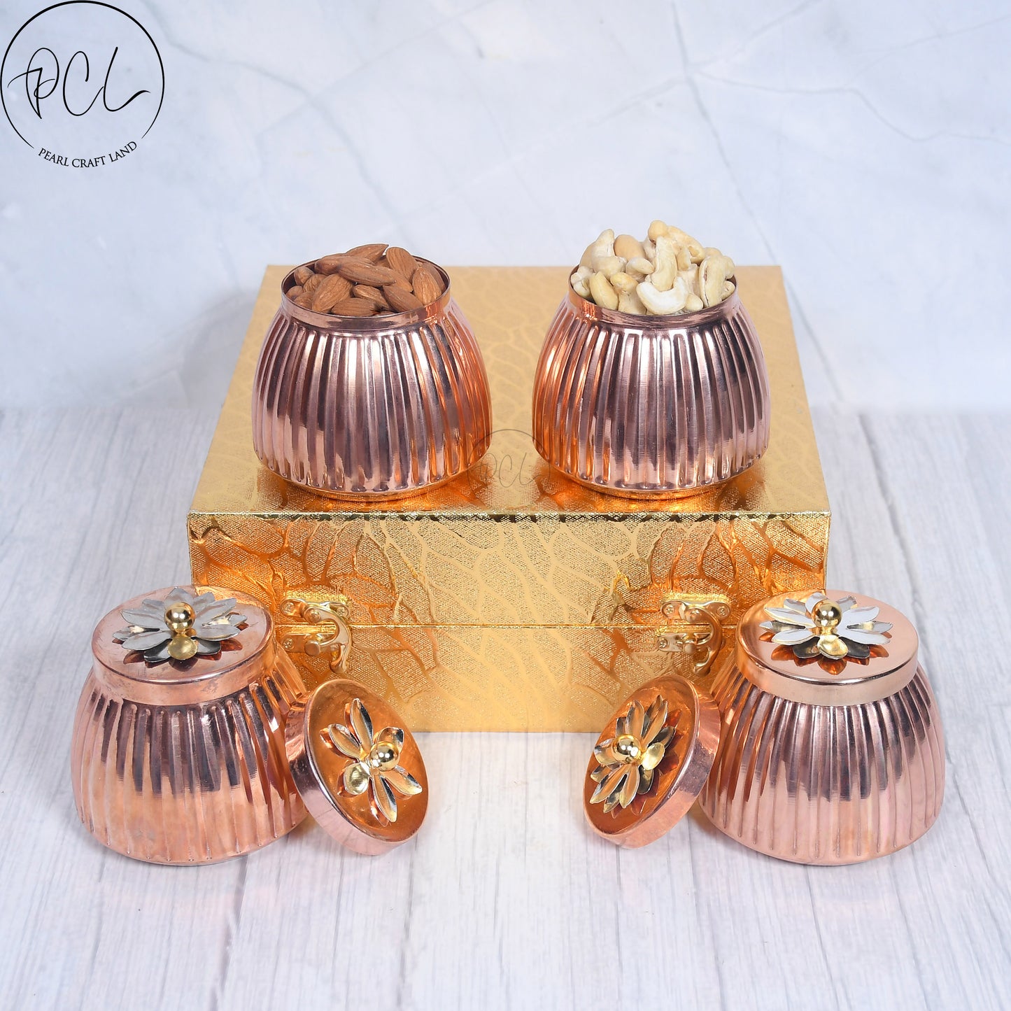 Exclusive Copper Rope Design Dry-Fruit Pot with Gifting Box (Set of 4)