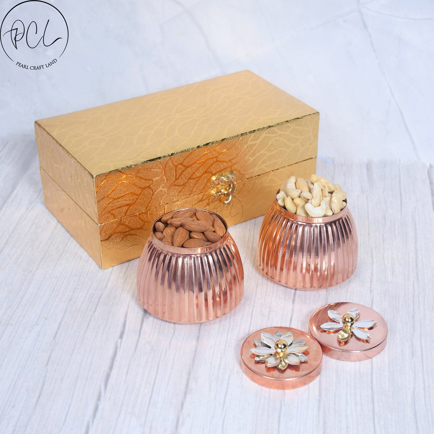 Exclusive Copper Rope Design Dry-Fruit Pot with Gifting Box Set of 2