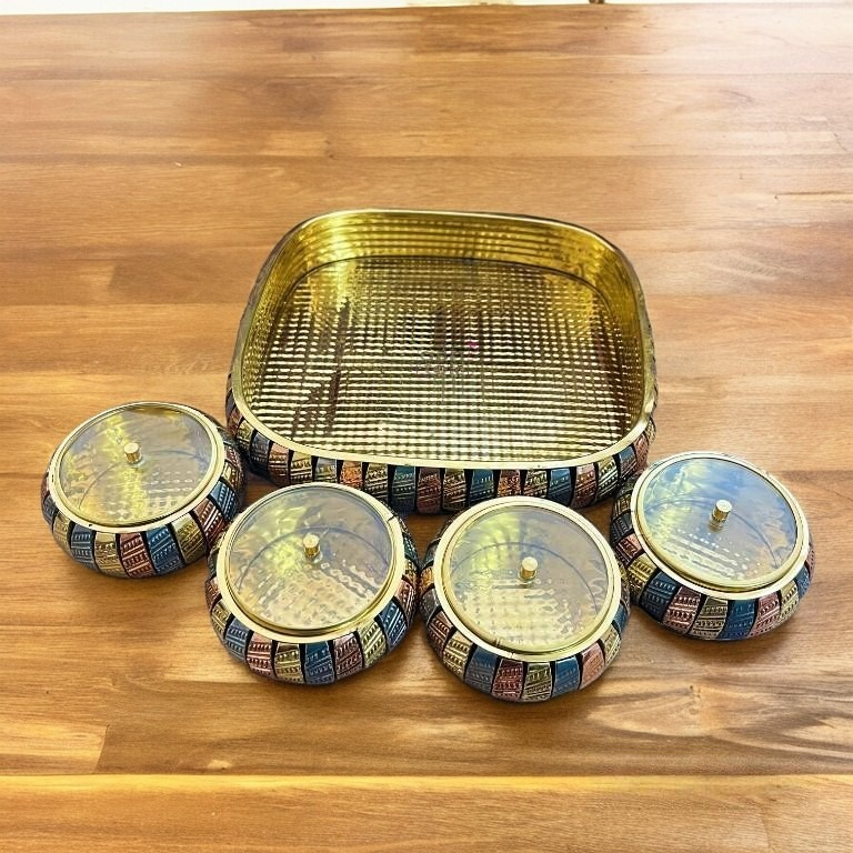 Multipurpose Brass Supari Set Decorative Box with 4 Container Set of 5