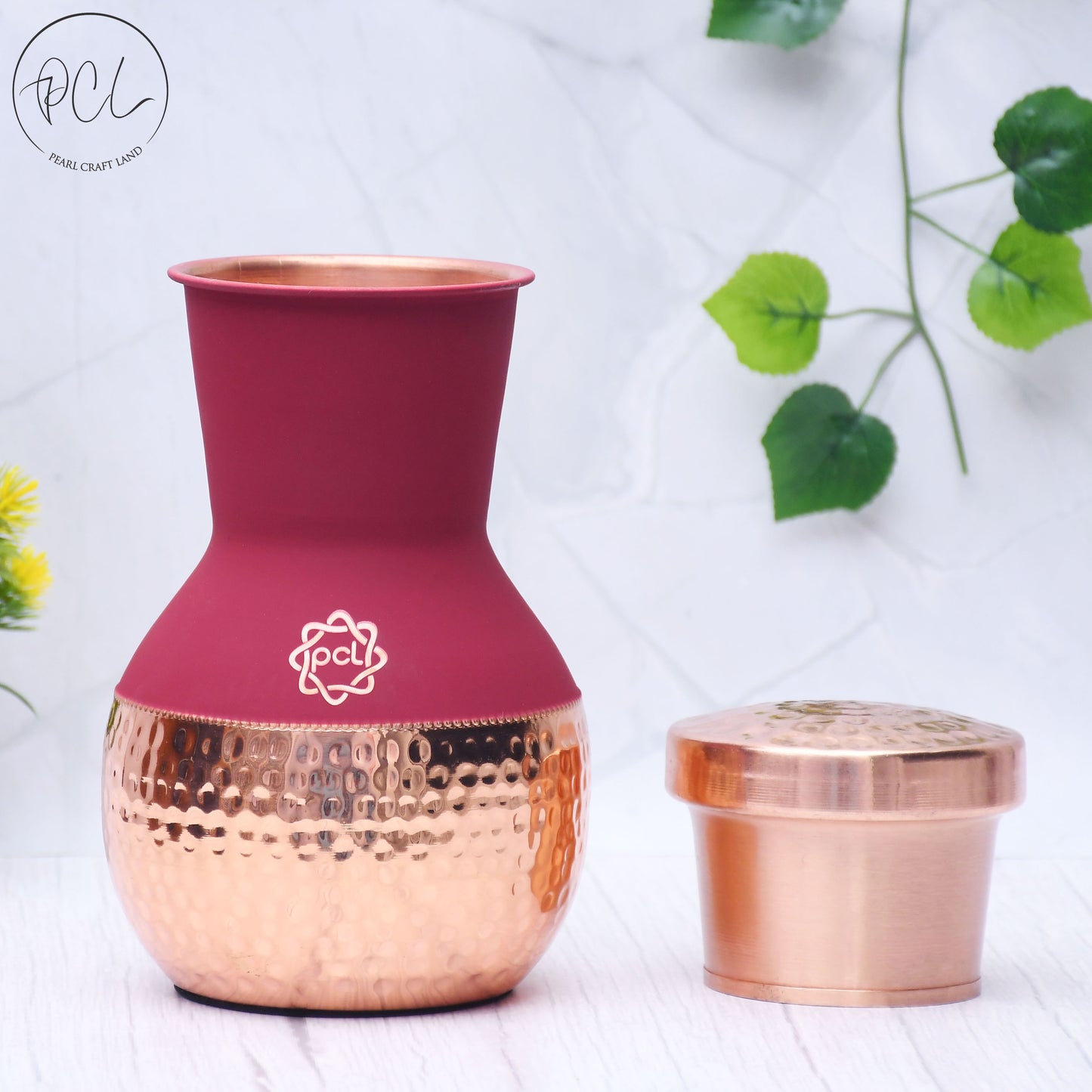 Pure Copper Silk Red Cherry Matka Pot with Inbuilt Glass Capacity 1200ML