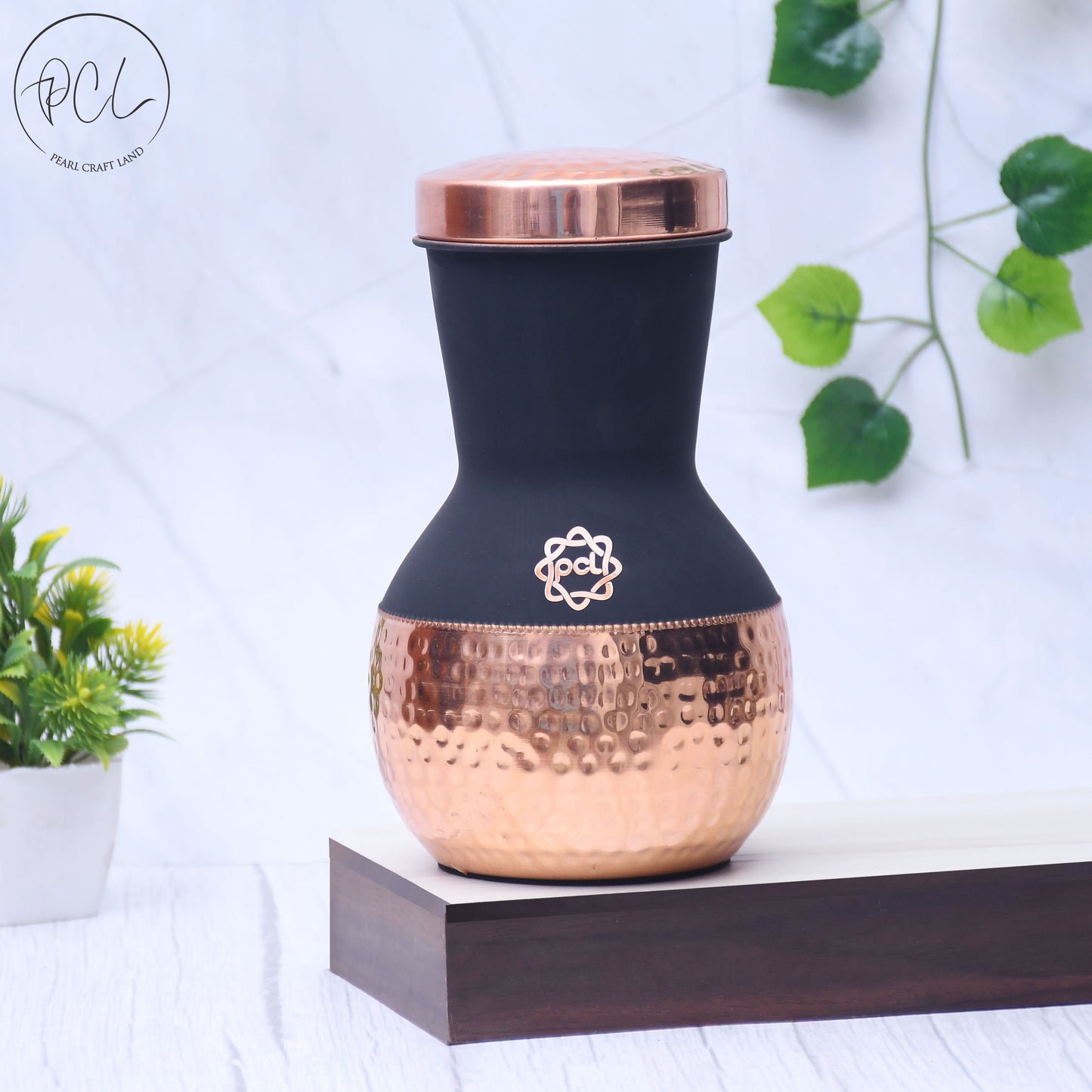 Pure Copper Silk Black Matka Pot with Inbuilt Glass Capacity 1200ML