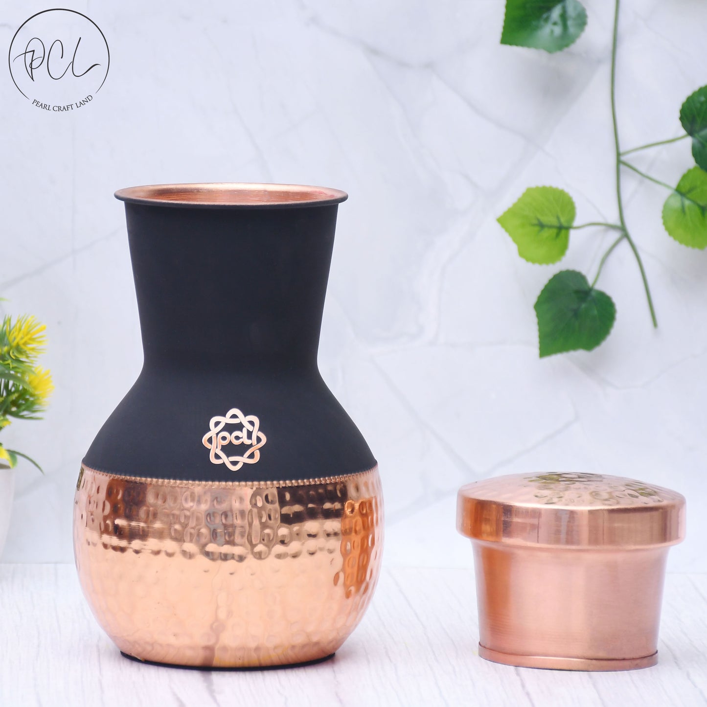 Pure Copper Silk Black Matka Pot with Inbuilt Glass Capacity 1200ML