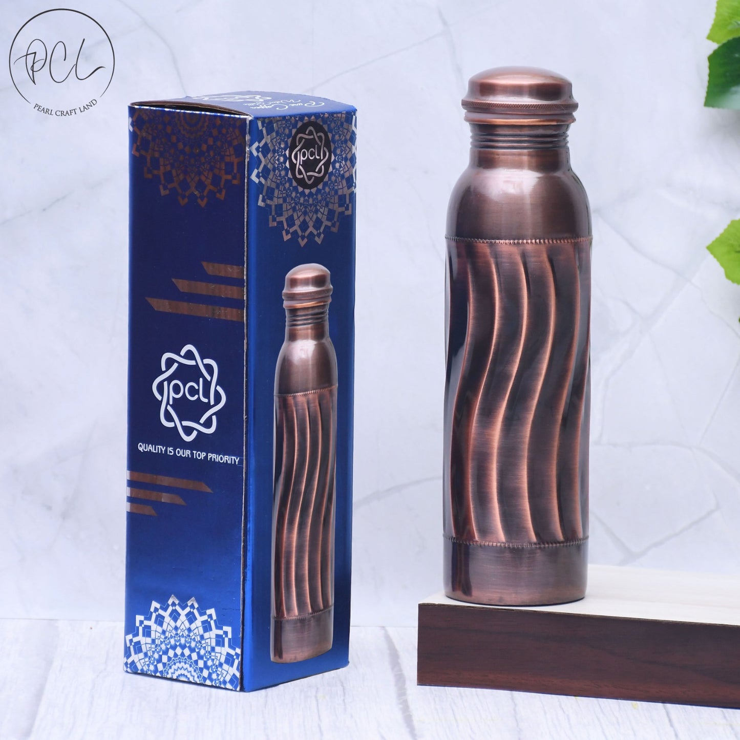 Pure Copper Water Bottle Antique Swirl Design Capacity 1000ML