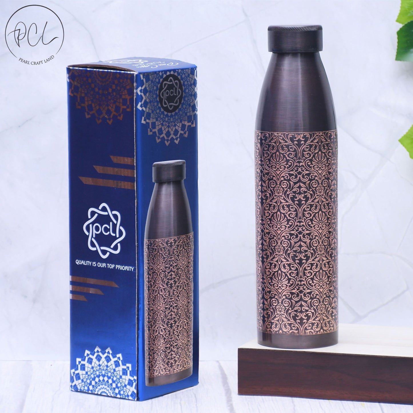 Pure Copper Dr Water Bottle Antique Engraved Capacity 1000ML.