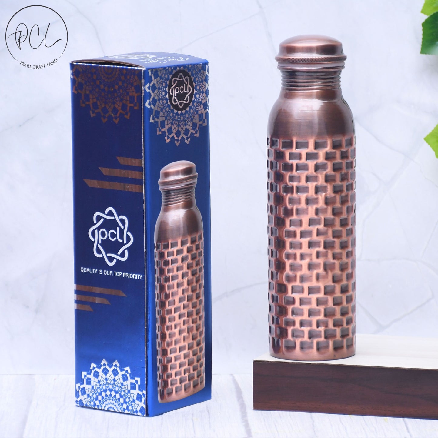 Pure Copper Water Bottle Antique Brick Design Capacity 1000ML