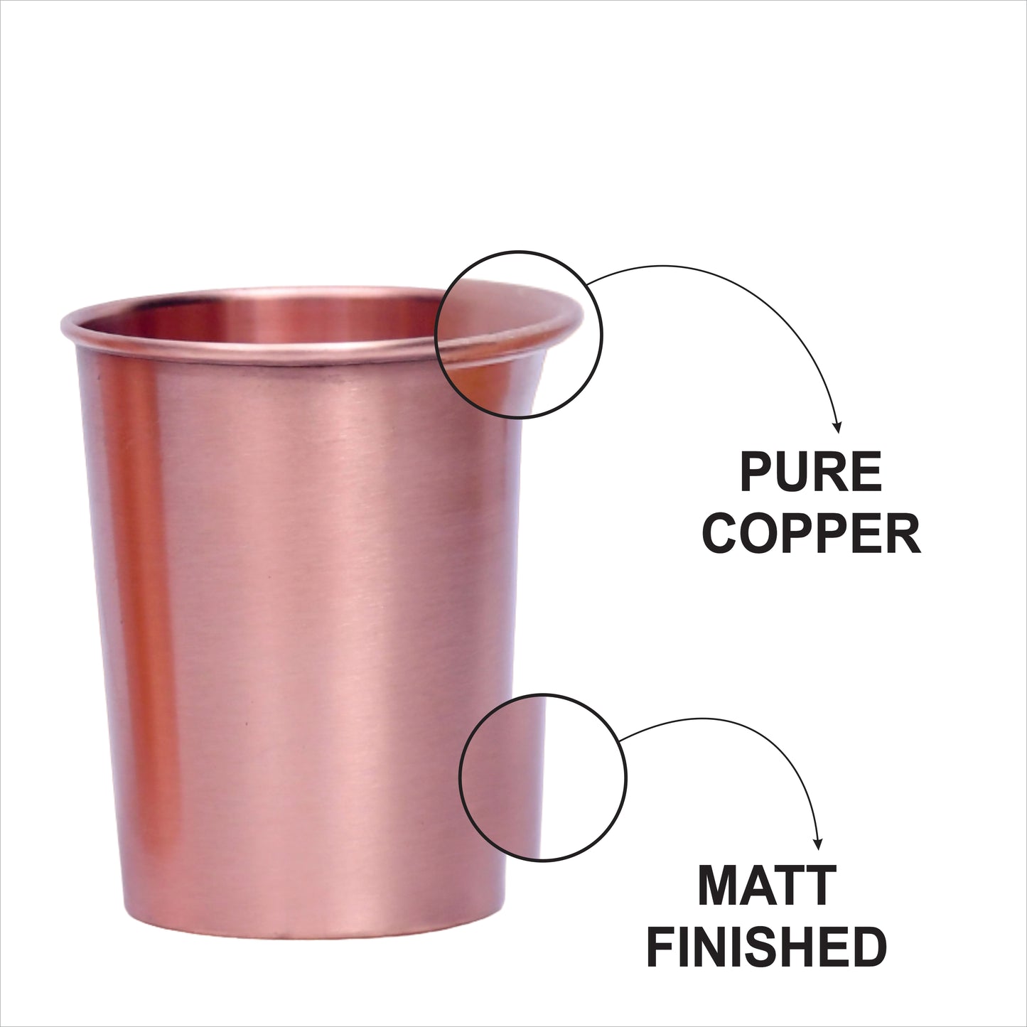 Pure Copper Plain Glossy Water Glass Set of 2 Tumbler Capacity 300ML