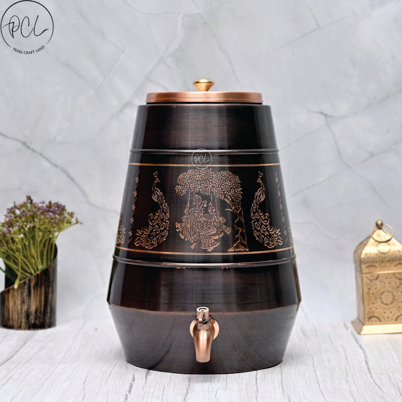 Pure Copper Water Dispenser Conical  Antique Engraved Designed