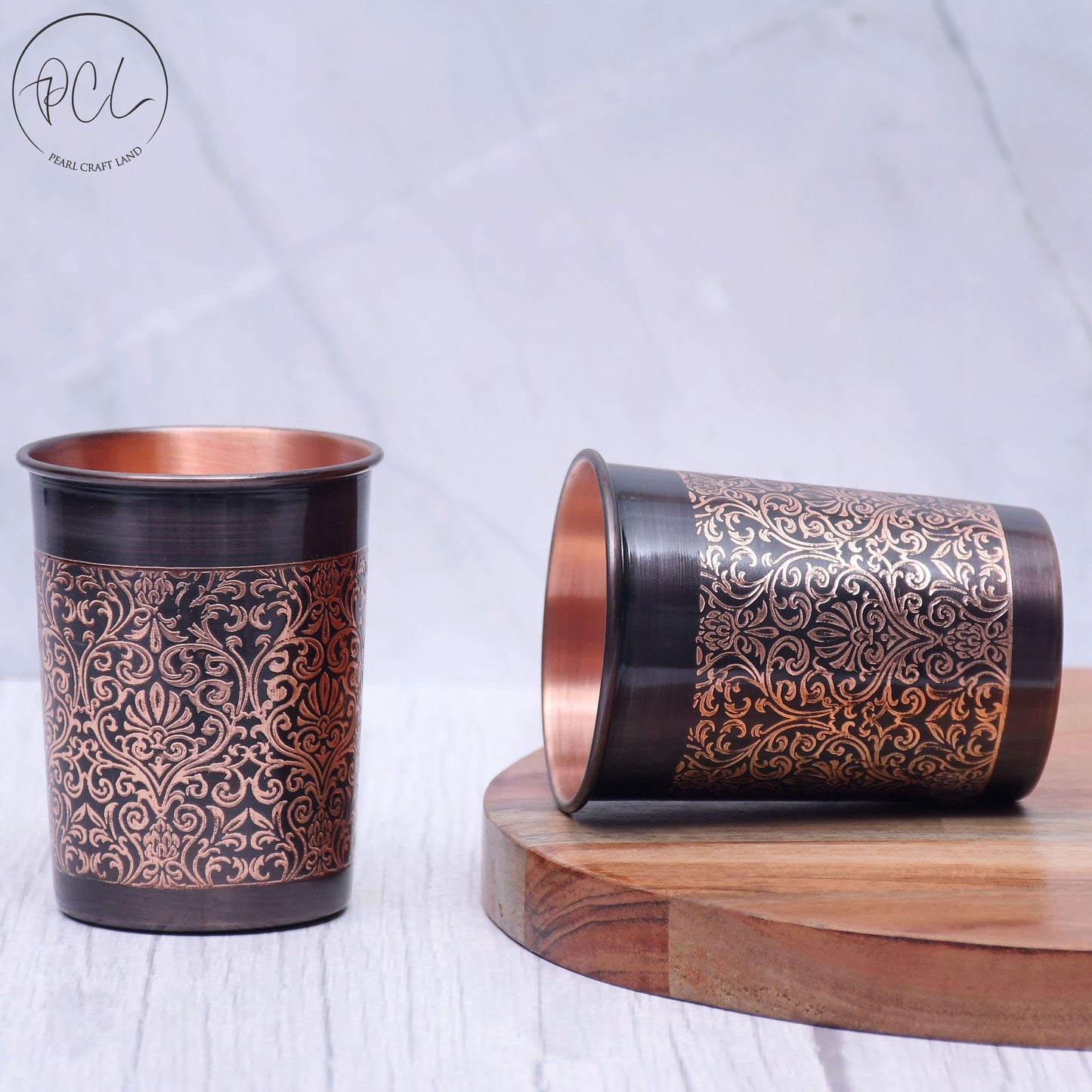 Pure Copper Water Bottle with 2 Glasses Black Antique Engraving Design Capacity 1450 ML