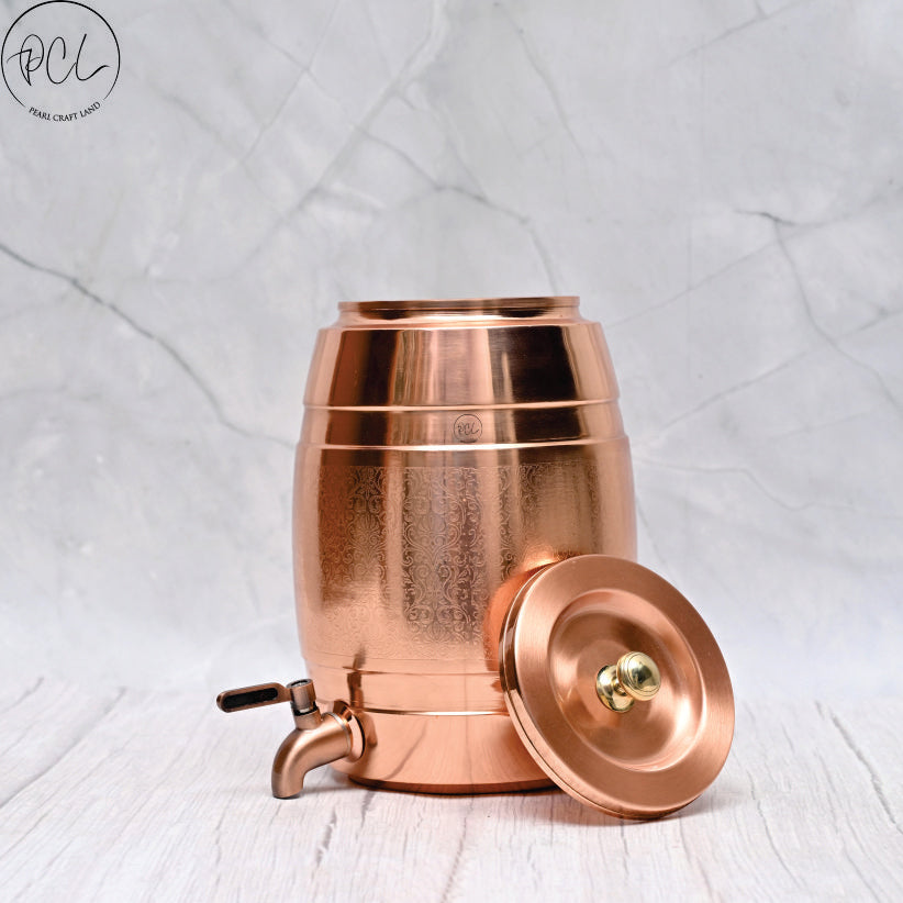 Pure Copper Water Dispenser Barrel Mid Etching Designed.