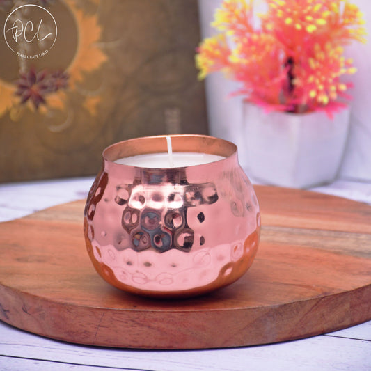 Copper Finish Hammered Votive with Soy Wax Candle French Vanilla