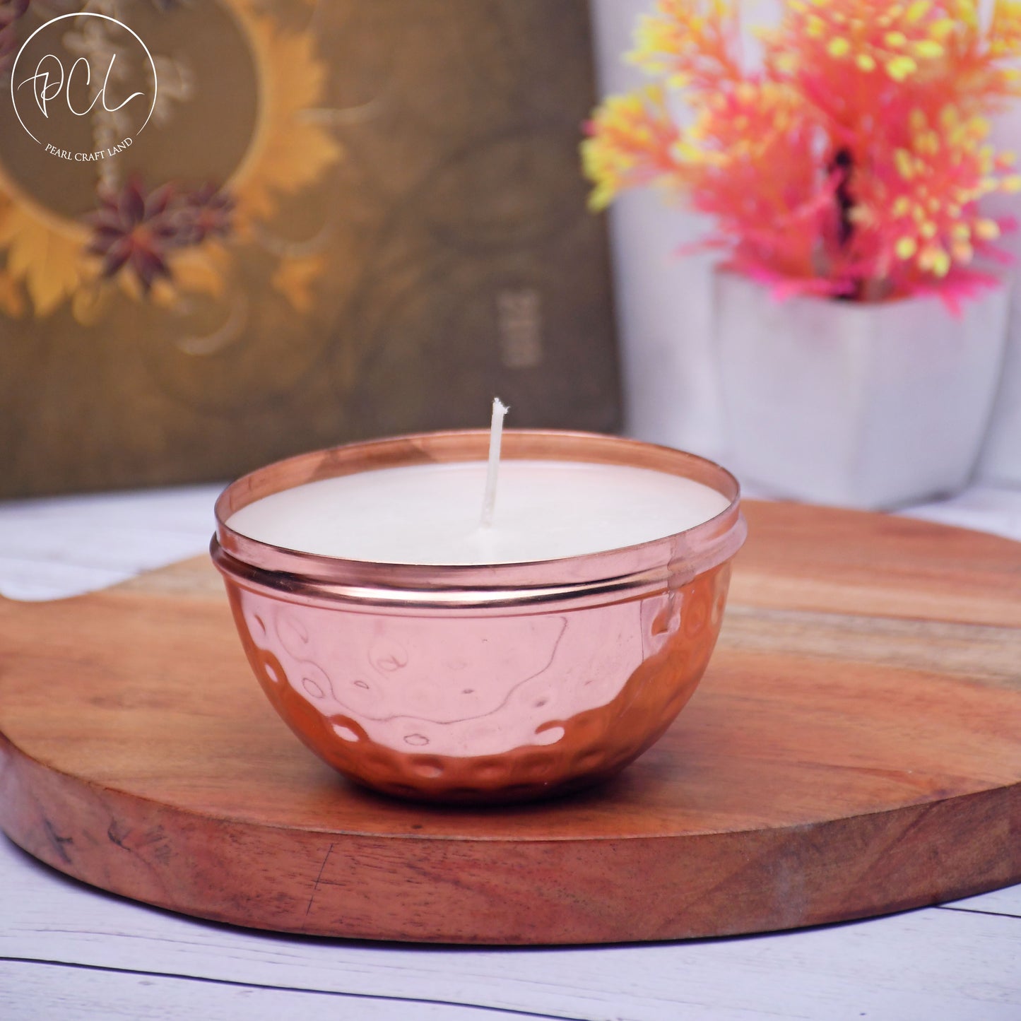 Copper Finish Hammered Votive with Soy Wax Candle French Vanilla