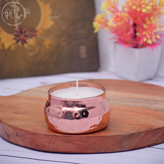 Copper Finish Hammered Votive with Soy Wax Candle French Vanilla