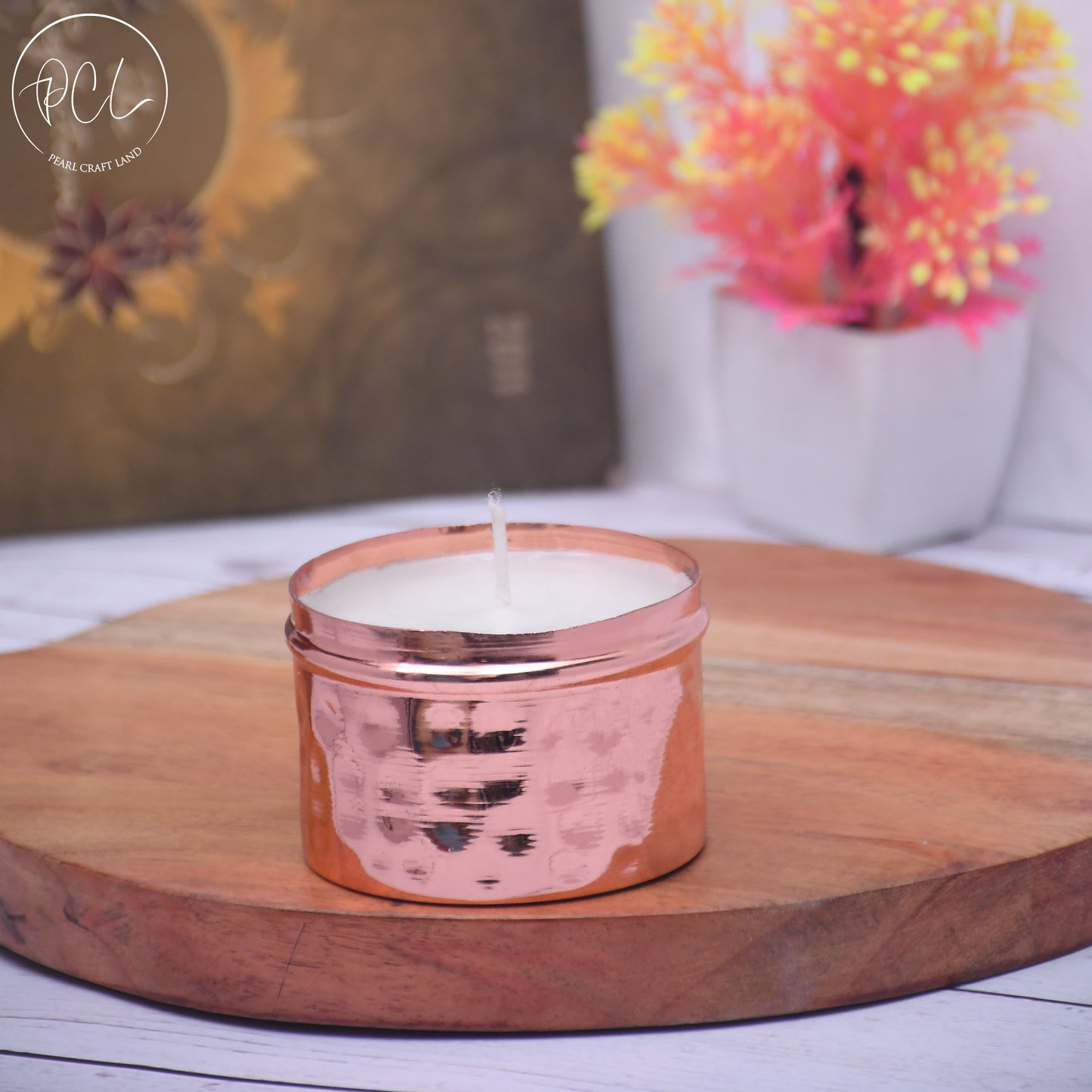 Copper Finish Hammered Votive with Soy Wax Candle French Vanilla (Small)