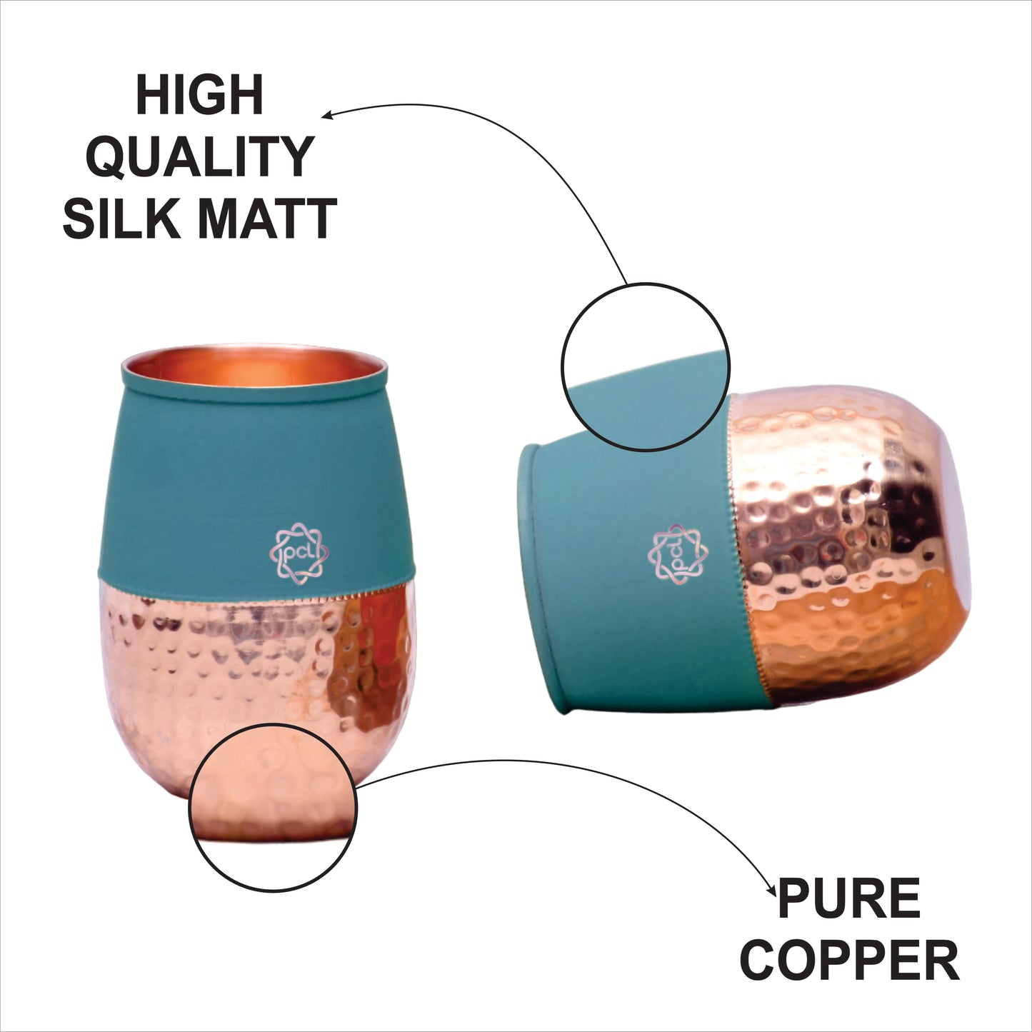 Pure Copper Water Bottle Silk Green Half Hammered with 2 Glasses ( Set of 3 ) Capacity 1450 ML