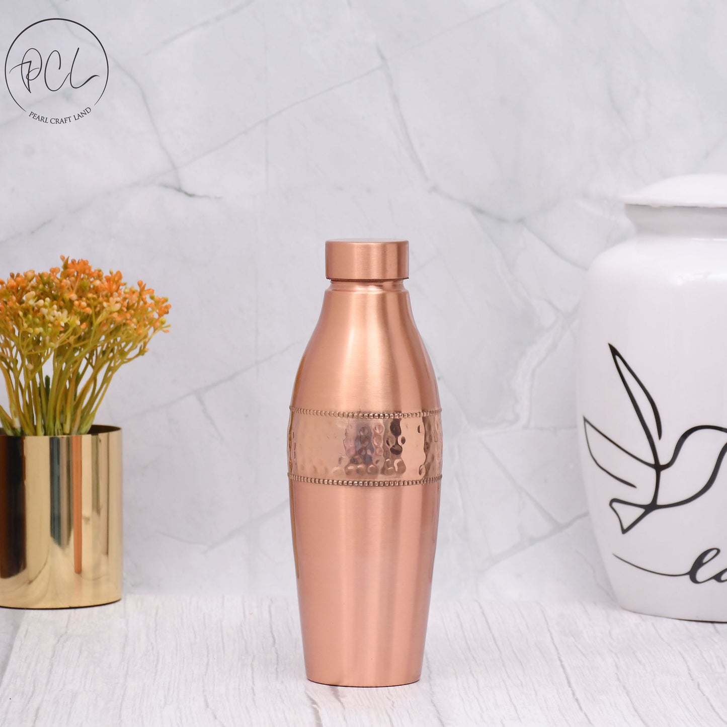 Pure Copper Water Bottle Dolphin Design Half Hammered Half Matt Capacity 950ML