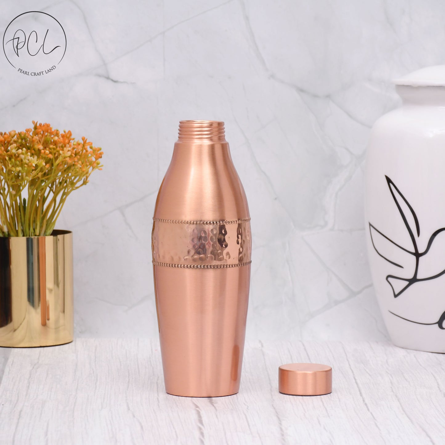 Pure Copper Water Bottle Dolphin Design Half Hammered Half Matt Capacity 950ML