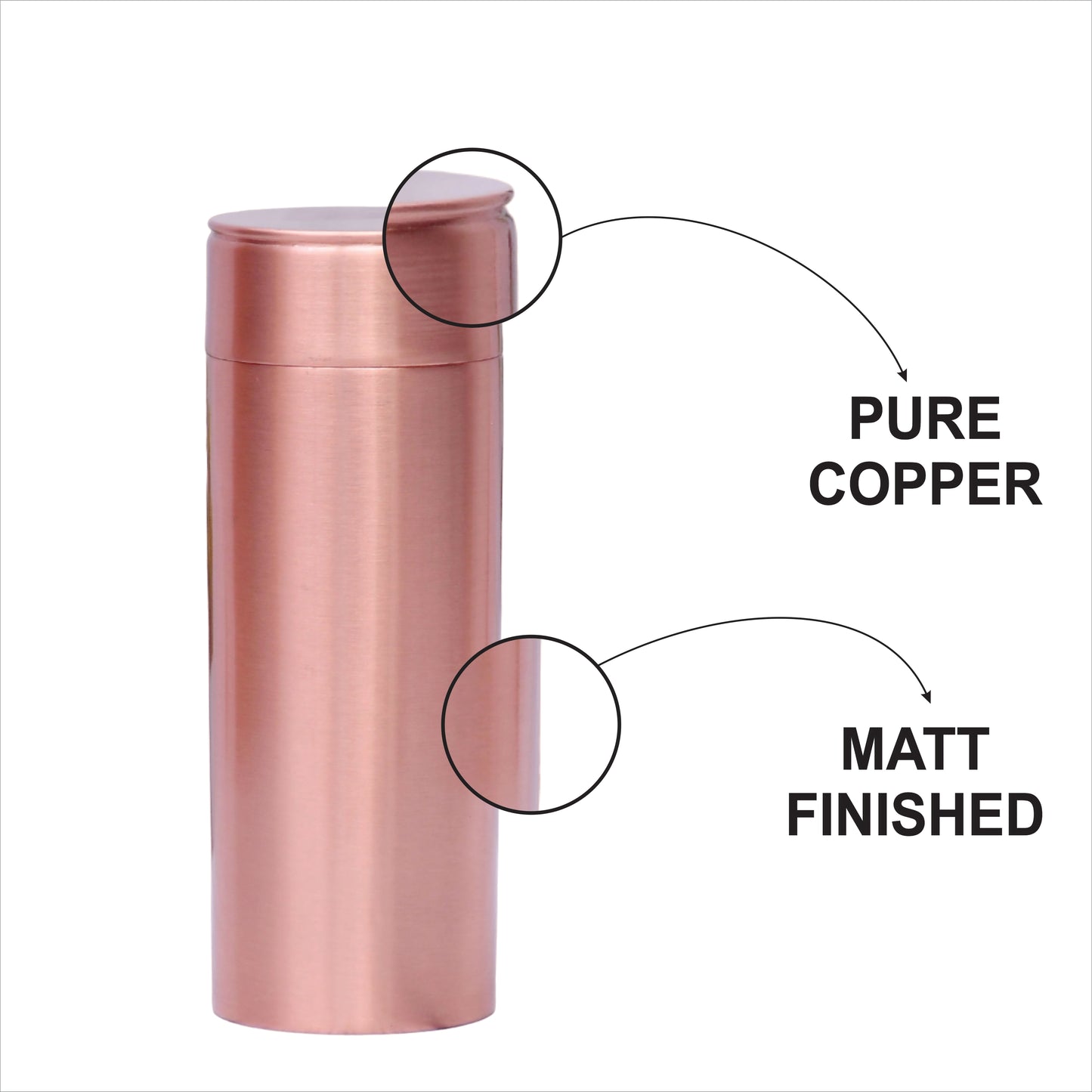 Pure Copper Water Bottle Plain Milton Style Straight Capacity 750ML (Small)