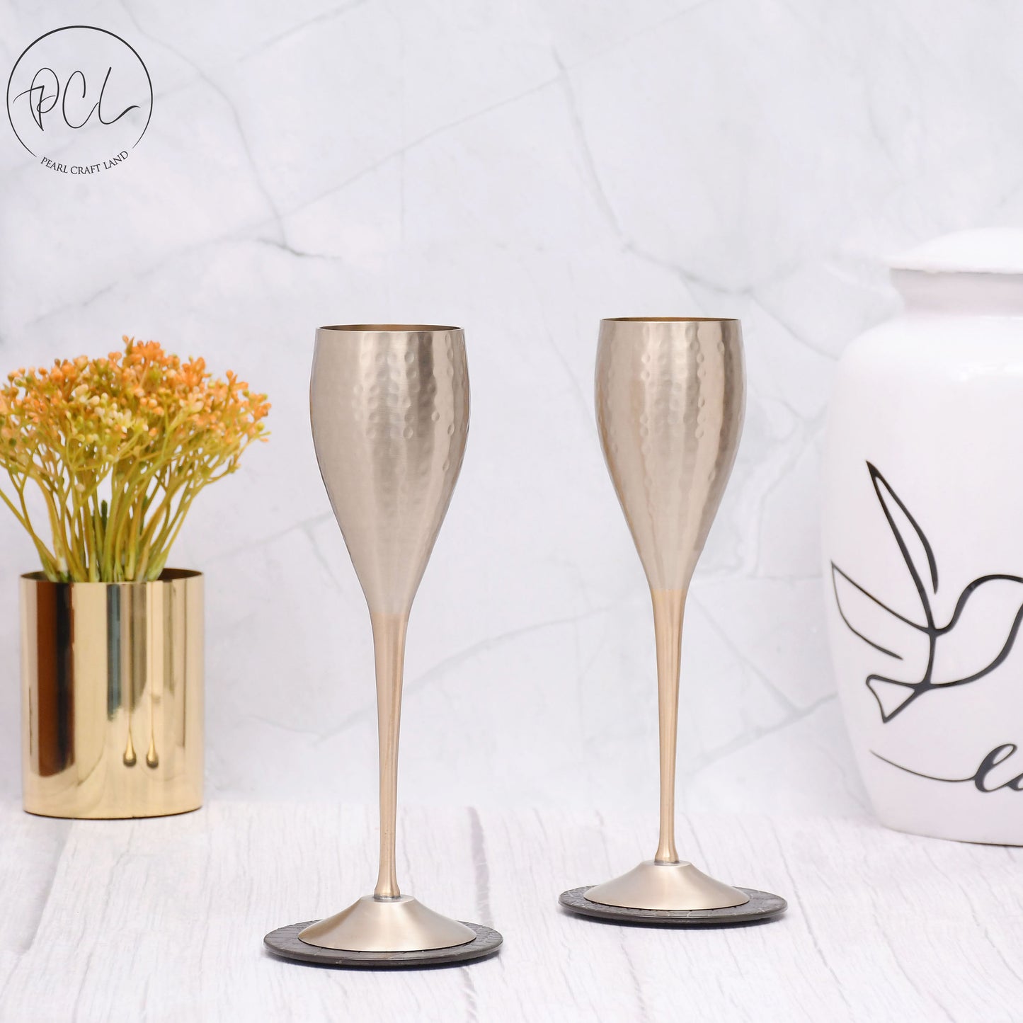 Beautifully Designed Round Brass Matt Finished Goblet Glasses | Set of 2