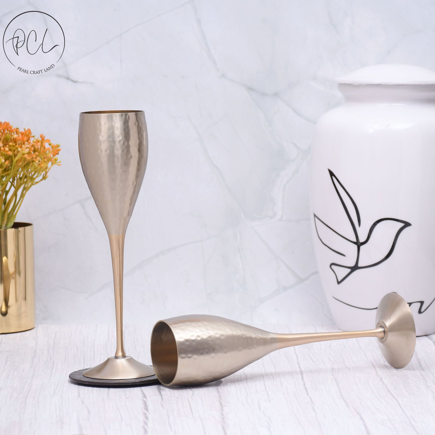 Beautifully Designed Round Brass Matt Finished Goblet Glasses | Set of 2