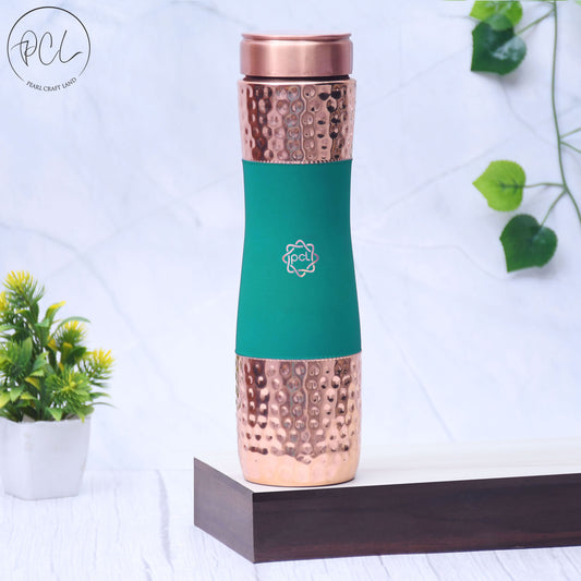 Pure Copper Water Bottle Silk Green Half Hammered Capacity 1000ML