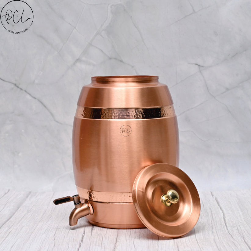 Pure Copper Water Dispenser Barrel Ribbon Hammered Designed Capacity 5000 ML.