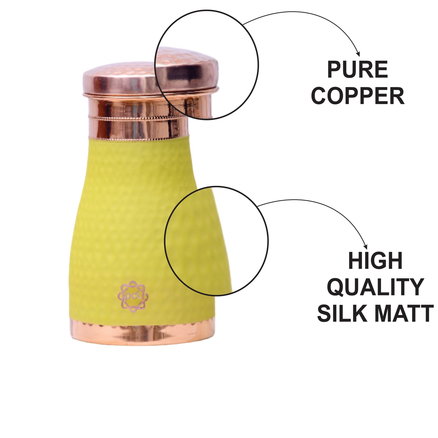 Pure Copper Silk Yellow Bedside Jar with Inbuilt Glass Capacity 1000ML