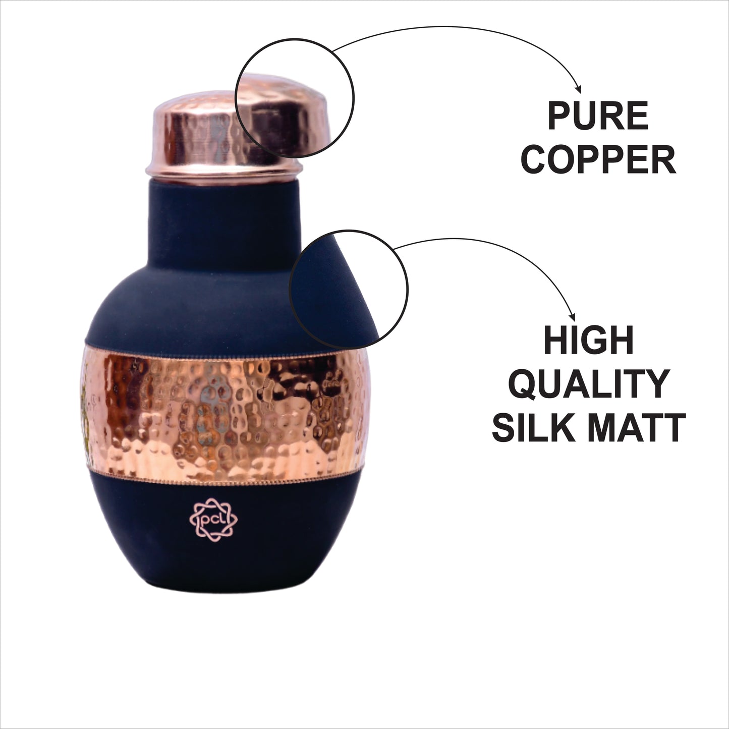 Pure Copper Silk Black Apple Pot with Inbuilt Glass Capacity 1200 ML