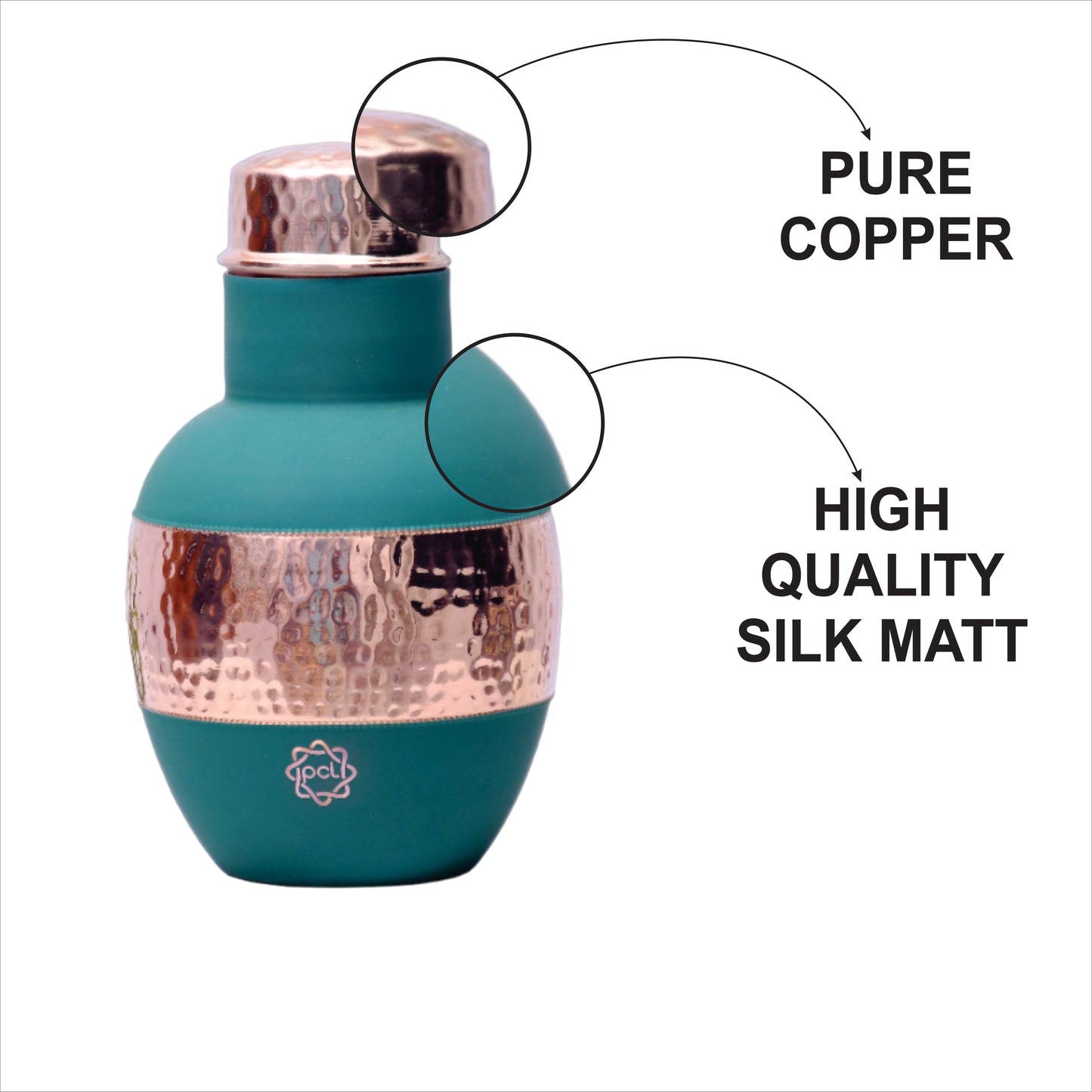 Pure Copper Silk Green Apple Pot with Inbuilt Glass Capacity 1200ML