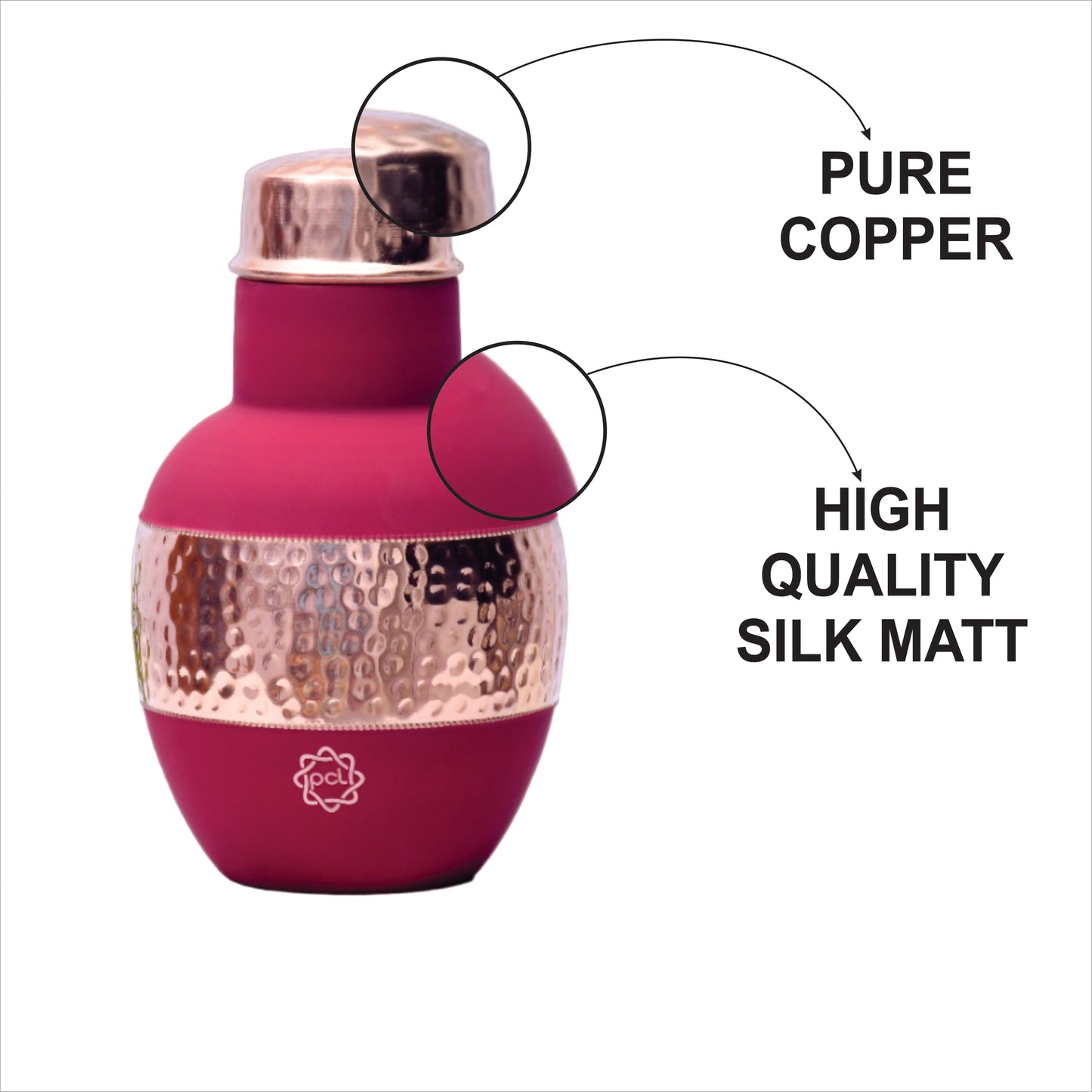 Pure Copper Silk Red Cherry Apple Pot with Inbuilt Glass Capacity 1200 ML.